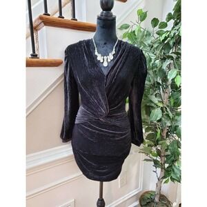 Karen Milen Women's Black V-Neck Long Sleeve Knee Length Dress Size Small